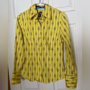 EUC Tommy Hilfiger Chain Print Button-Down Blouse in Vibrant Yellow Size 4